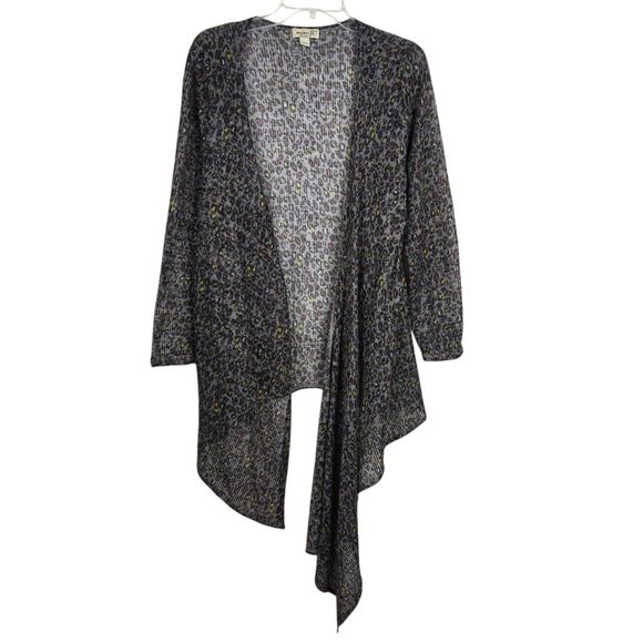 One World Animal Leopard Print Open Front Draped Cardigan Sweater Sz 1X High Low - Picture 1 of 5